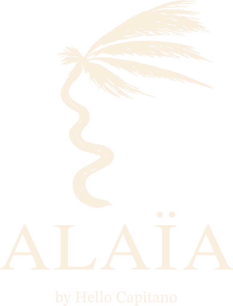 Alaïa by Hello Capitano brand logo featuring a stylized cream palm tree