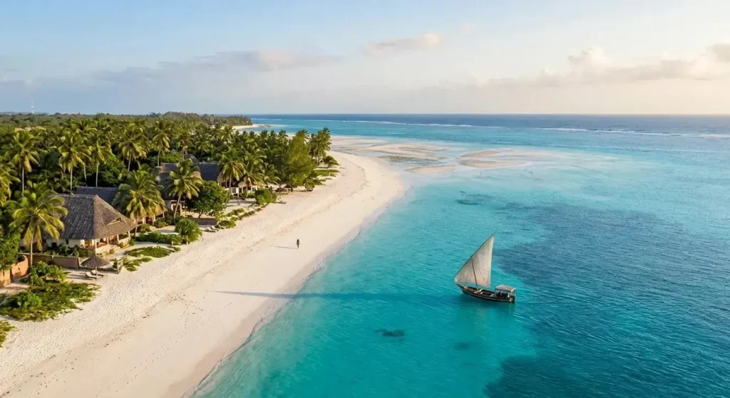 Dhow boat on Paje Beach lagoon, Zanzibar guide for first time travelers